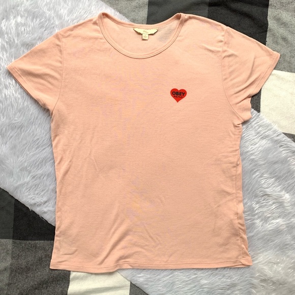 Obey Tops - Obey Lonely Hearts Tee Pink